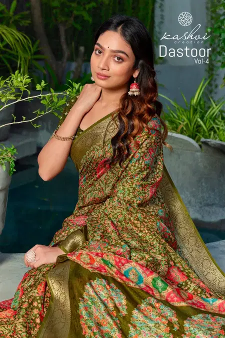 Dastoor Vol 4 By Kashvi Viscose Bright Moss Foil Ladies Saree Wholesale Market In Surat